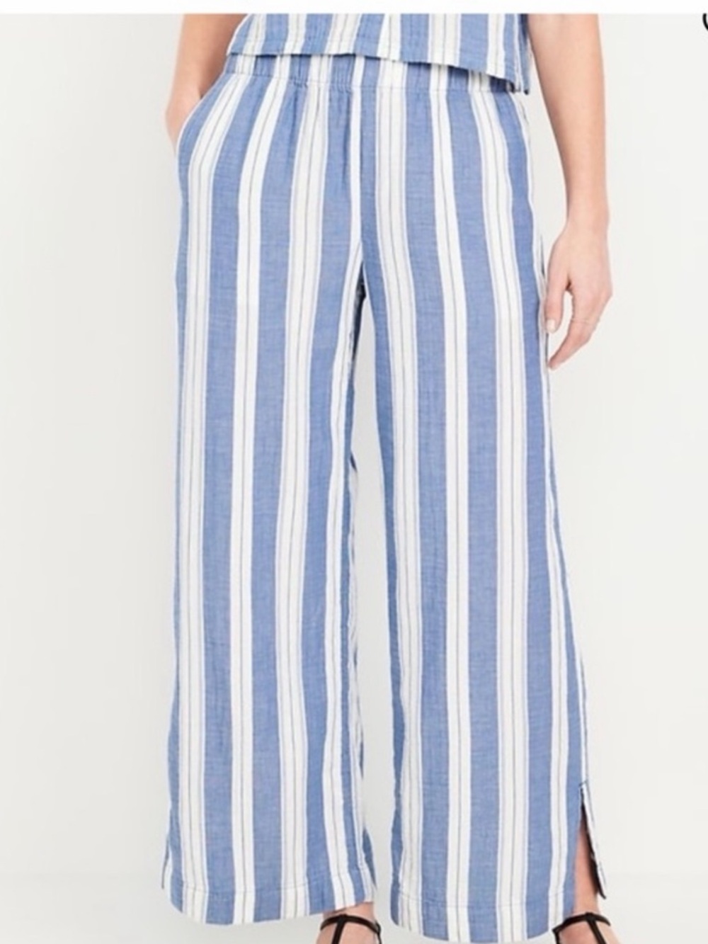 Old Navy Blue & White Vertical-Stripe Wide-Leg Pants